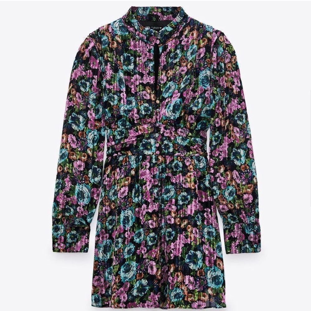 Zara, floral king sleeve dress with metallic thread.